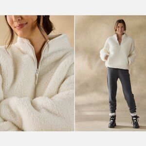 Sundance | Heidi Sherpa Half Zip Ivory Loungewear Cozy Kangaroo Pocket Small